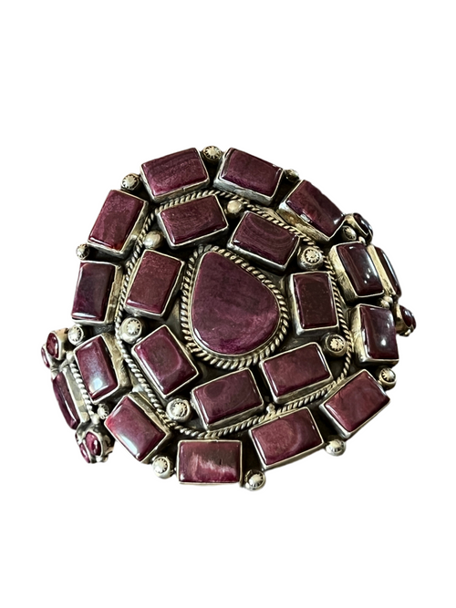 Handcrafted Sterling Silver and Purple Spiny Oyster Cuff Bracelet by Tyler Brown /