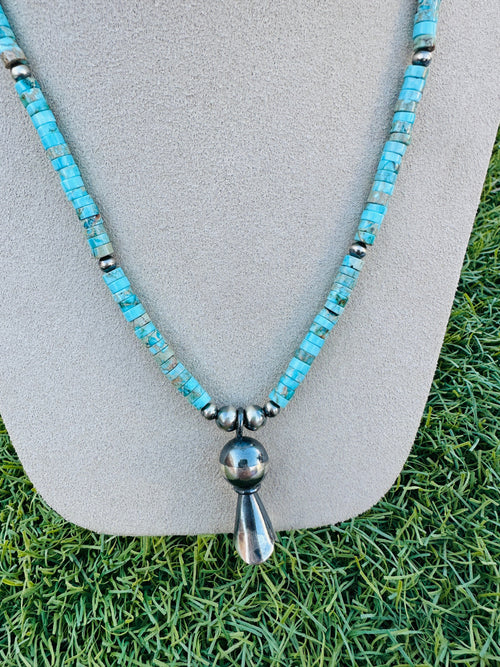 Handcrafted Turquoise & Sterling Silver Beaded Blossom Necklace