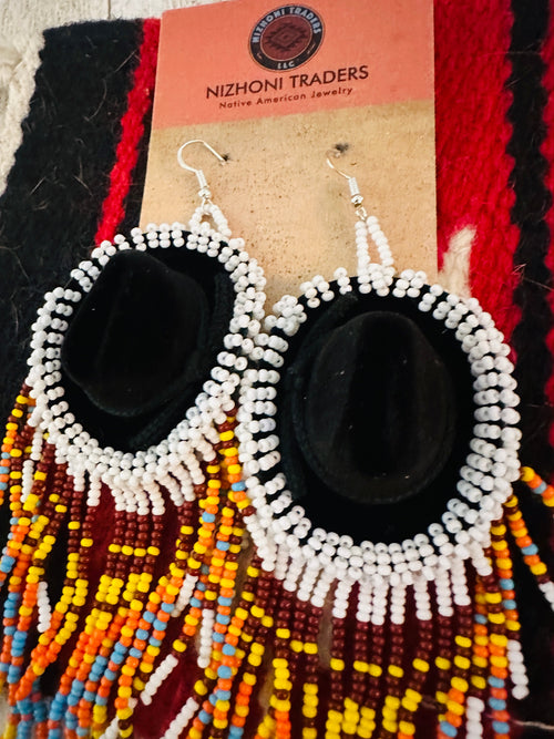 Navajo Beaded Cowboy Hat Dangle Earrings