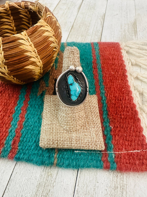 Handcrafted Old Pawn Sterling Silver & Turquoise Ring Size 7