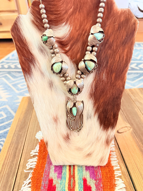 Old Pawn Handcrafted Turquoise & Sterling Silver Beaded Necklace