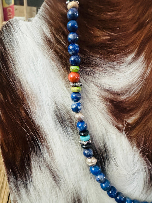 Handcrafted Multi Stone & Sterling Silver Beaded 18” Necklace by T & R Singer