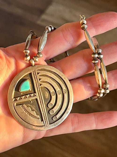 Vintage Navajo Sterling Silver and Turquoise Bead Necklace