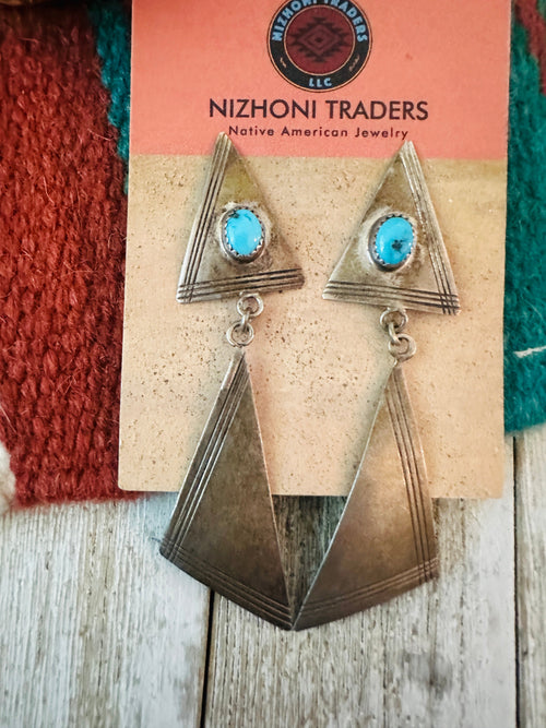 Handcrafted Old Pawn Sterling Silver & Turquoise Dangle Earrings