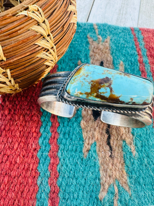 Handcrafted Old Pawn Sterling Silver & Turquoise Cuff Bracelet by Chimney Butte