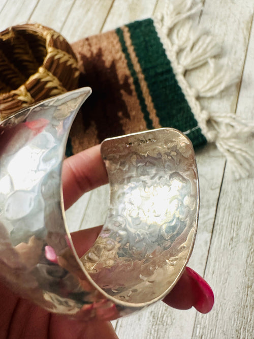 Handcrafted Old Pawn Hammered Sterling Silver Cluster Cuff Bracelet