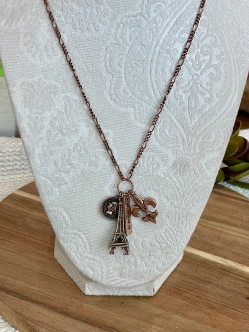 Vintage Handmade Copper Eiffel Tower Necklace