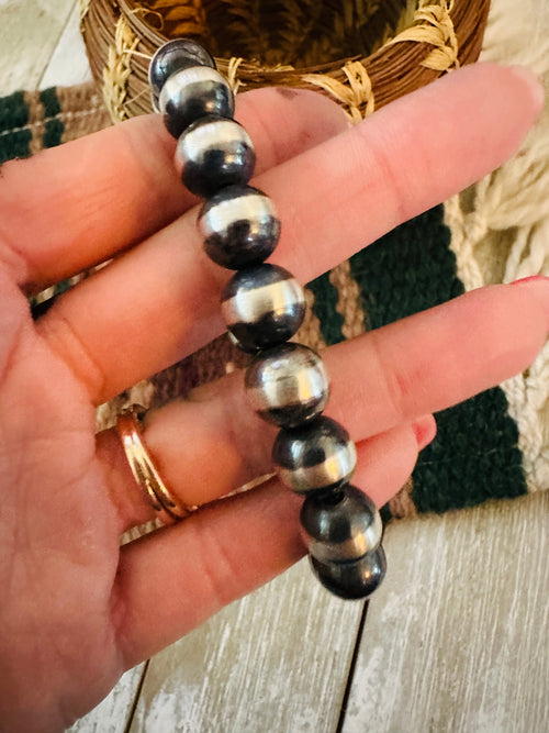 Navajo 10mm Sterling Silver Pearl Beaded Stretch Bracelet