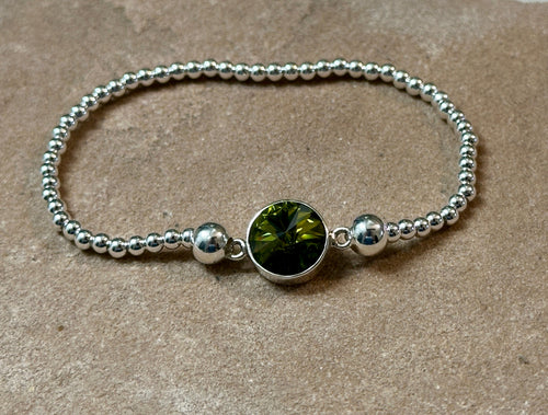 Beaded Stretch Bracelet w/ Olive Crystal Center
