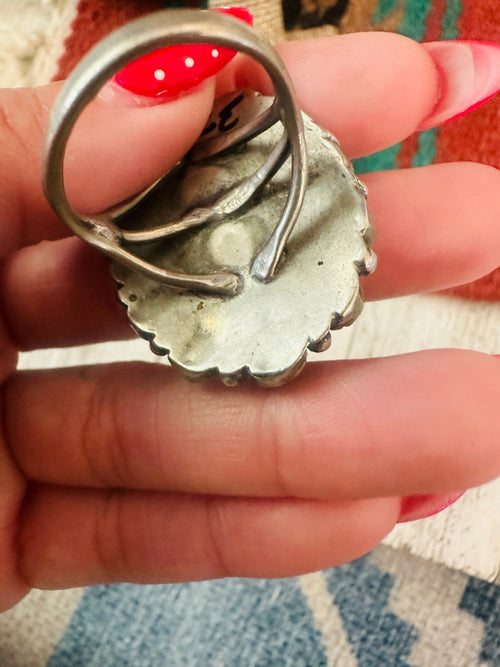 Old Pawn Navajo Sterling Silver & Kingman Turquoise Cluster Ring Size 9.5