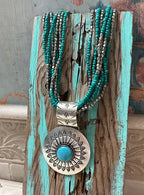 Silver-Plated Brass Sunflower Blue Accent Beaded Necklace