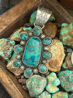 Apache Made Sterling Silver, Hubei Turquoise & Chrysocolla Cluster Pendant by Rosella Paxson