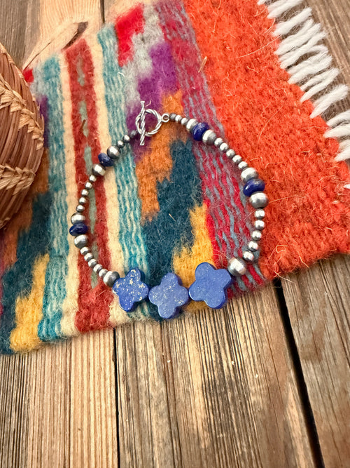Handcrafted Lapis & Sterling Silver Beaded Bracelet