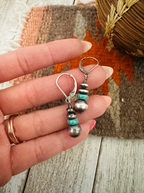Navajo Turquoise & Sterling Silver Pearl Dangle Earrings