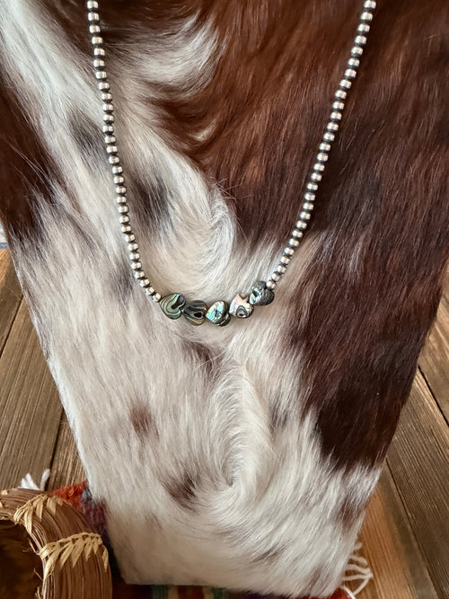 Handcrafted Abalone Heart & 4mm Sterling Silver 18” Beaded Necklace