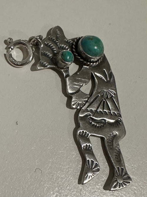 Handmade Sterling Silver and Two Stone Turquoise Kachina Charm