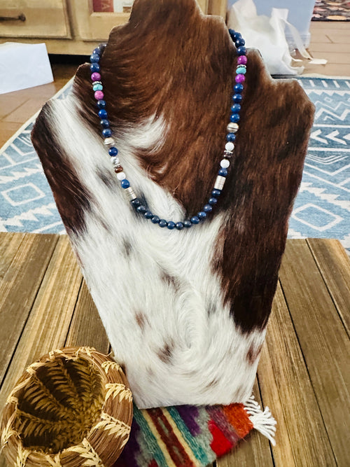 Handcrafted Multi Stone & Sterling Silver Beaded 16” Necklace by T & R Singer