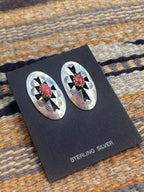 Old Pawn Sterling Silver and Coral Shadow Box Post Earrings