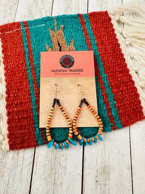Handcrafted Turquoise, Spiny & Heishi Beaded Hoop Earrings