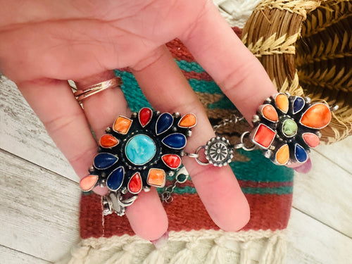 Old Pawn Handcrafted Multi Stone & Sterling Silver Cluster Necklace by Sheila Becenti