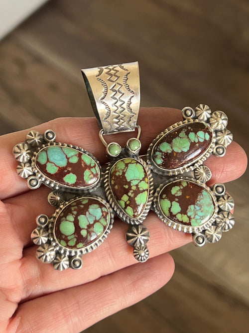 Apache Sterling Silver and Egyptian Turquoise Butterfly Pendant by Rosella Paxson