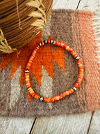 Navajo Orange Spiny & Sterling Silver Beaded Stretch Bracelet