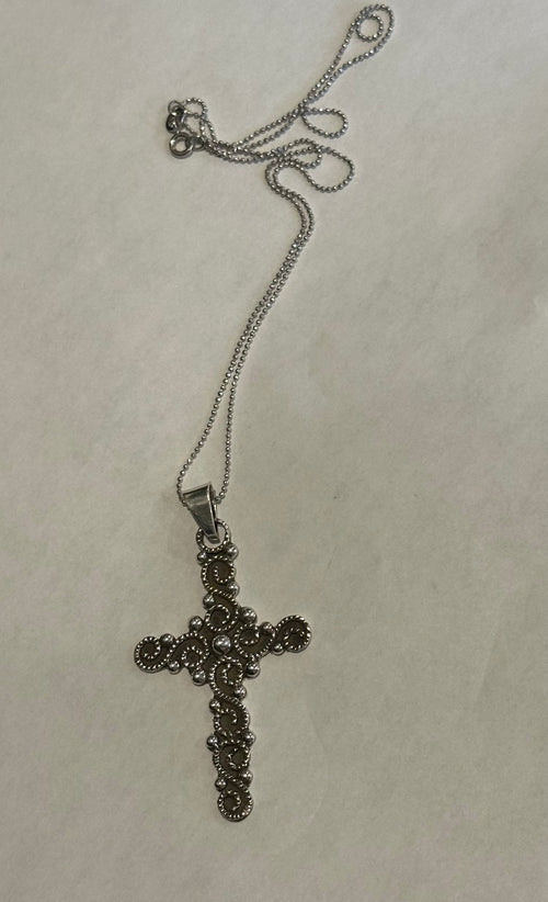 Vintage Oxidized Cross Pendant Necklace
