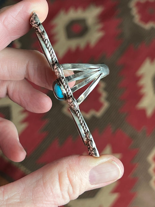 Apache Sterling Silver, Egyptian Turquoise and Indian Head Penny Ring by Rosella Paxson: Size 9