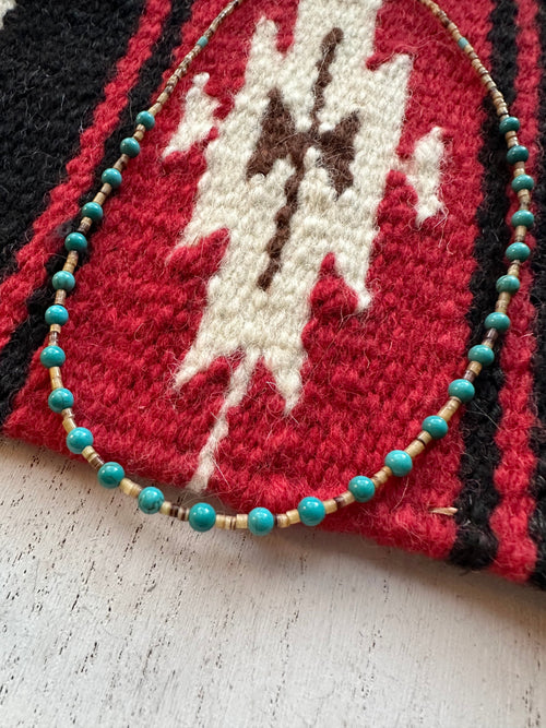 Handcrafted Turquoise And Heishi Beaded Necklace 16”