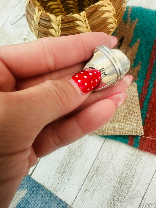Old Pawn Navajo Sterling Silver & Coral Ring Size 8
