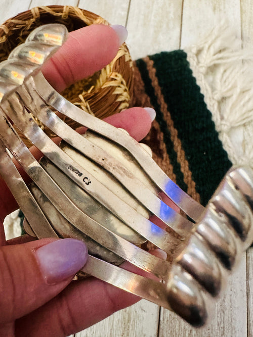 Handcrafted Old Pawn Turquoise & Sterling Silver Cluster Cuff Bracelet