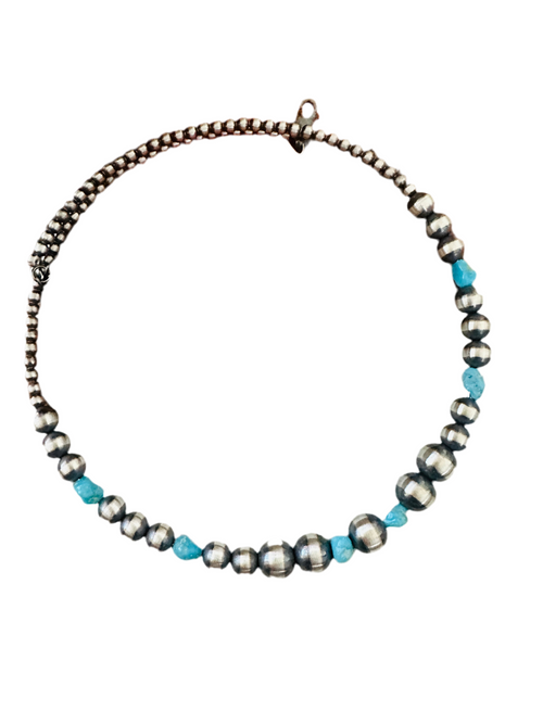 Handcrafted Turquoise & Sterling Silver Beaded Wrap Choker Necklace
