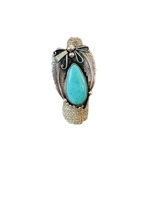 Old Pawn Navajo Sterling Silver & Turquoise Ring Size 7