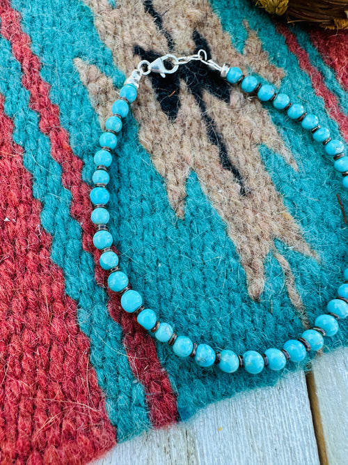 Handcrafted Turquoise & Sterling Silver Beaded Bracelet