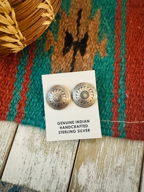 Old Pawn Navajo Sterling Silver Concho Stud Earrings