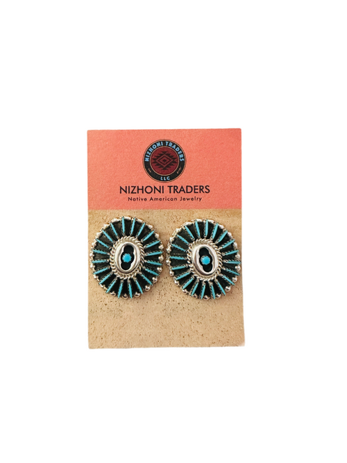 Old Pawn Needlepoint Sterling Silver & Turquoise Cluster Post Earrings