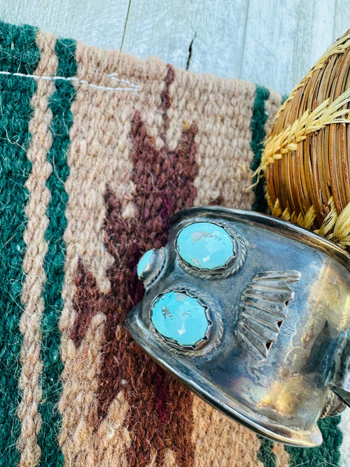 Handcrafted Old Pawn Sterling Silver & Turquoise Watch Cuff Bracelet