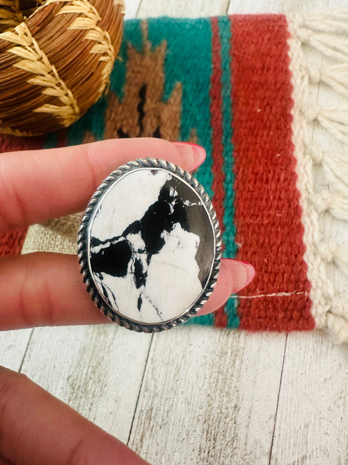 Handcrafted Old Pawn Sterling Silver & White Buffalo Ring Size 12
