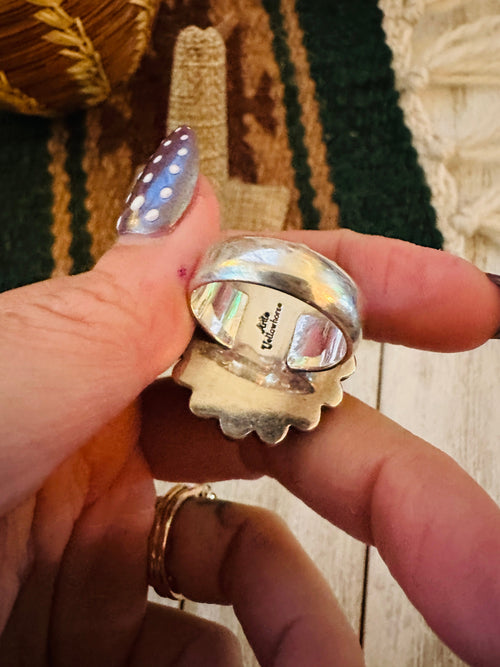 Old Pawn Handcrafted Turquoise & Sterling Silver Ring Size 6.75