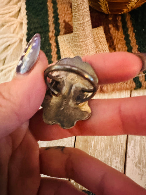 Old Pawn Handcrafted Turquoise & Sterling Silver Ring Size 7