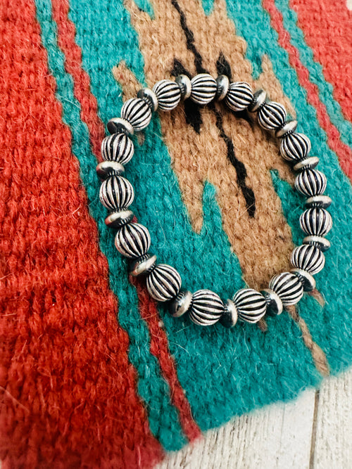 Handcrafted 8mm Sterling Silver Beaded Stretch Bracelet