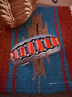 Handcrafted Old Pawn Sterling Silver & Coral Shadowbox Cuff Bracelet, Signed W.M.