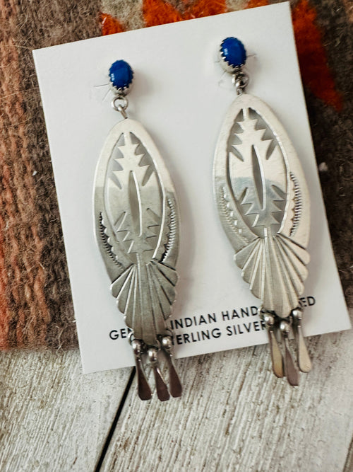 Old Pawn Navajo Sterling Silver & Lapis Dangle Earrings