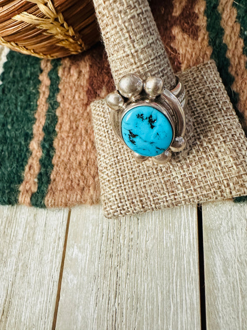 Old Pawn Handcrafted Turquoise & Sterling Silver Ring Size 11.5
