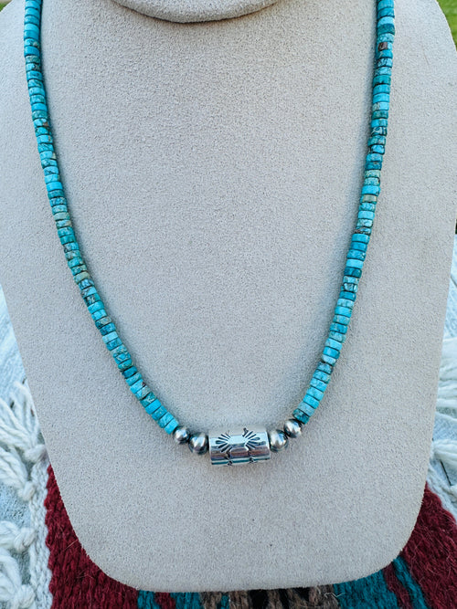 Handcrafted Turquoise & Sterling Silver Beaded Necklace