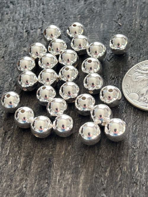 10 Bright Sterling Silver Machine Made Seamless Round Beads, 10mm