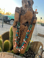 Gorgeous Santo Domingo Made Six Strand Turquoise and Spiny Oyster Beaded Squaw Wrap Necklace, Green