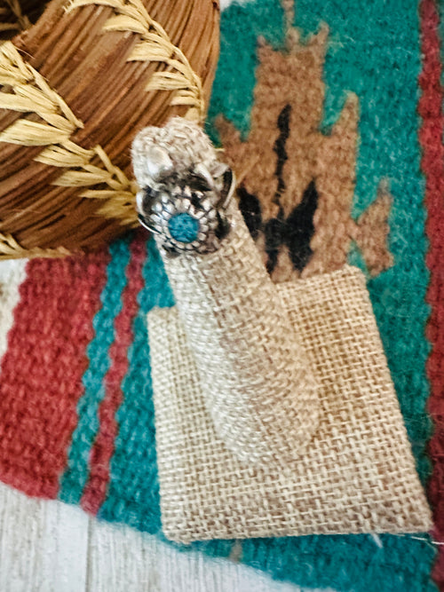 Old Pawn Navajo Sterling Silver & Turquoise Turtle Ring Size 2.75