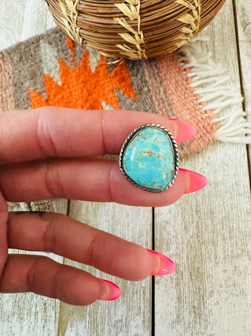 Old Pawn Navajo Sterling Silver & Turquoise Ring Size 7.25