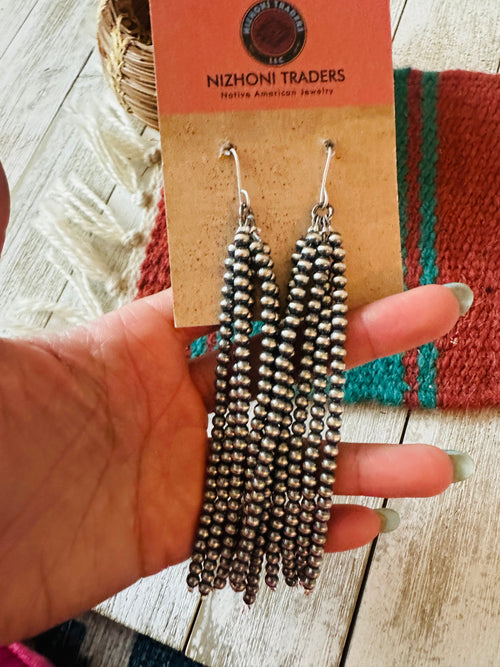 Handcrafted Sterling Silver Pearl Beaded Tassel Dangle Earrings